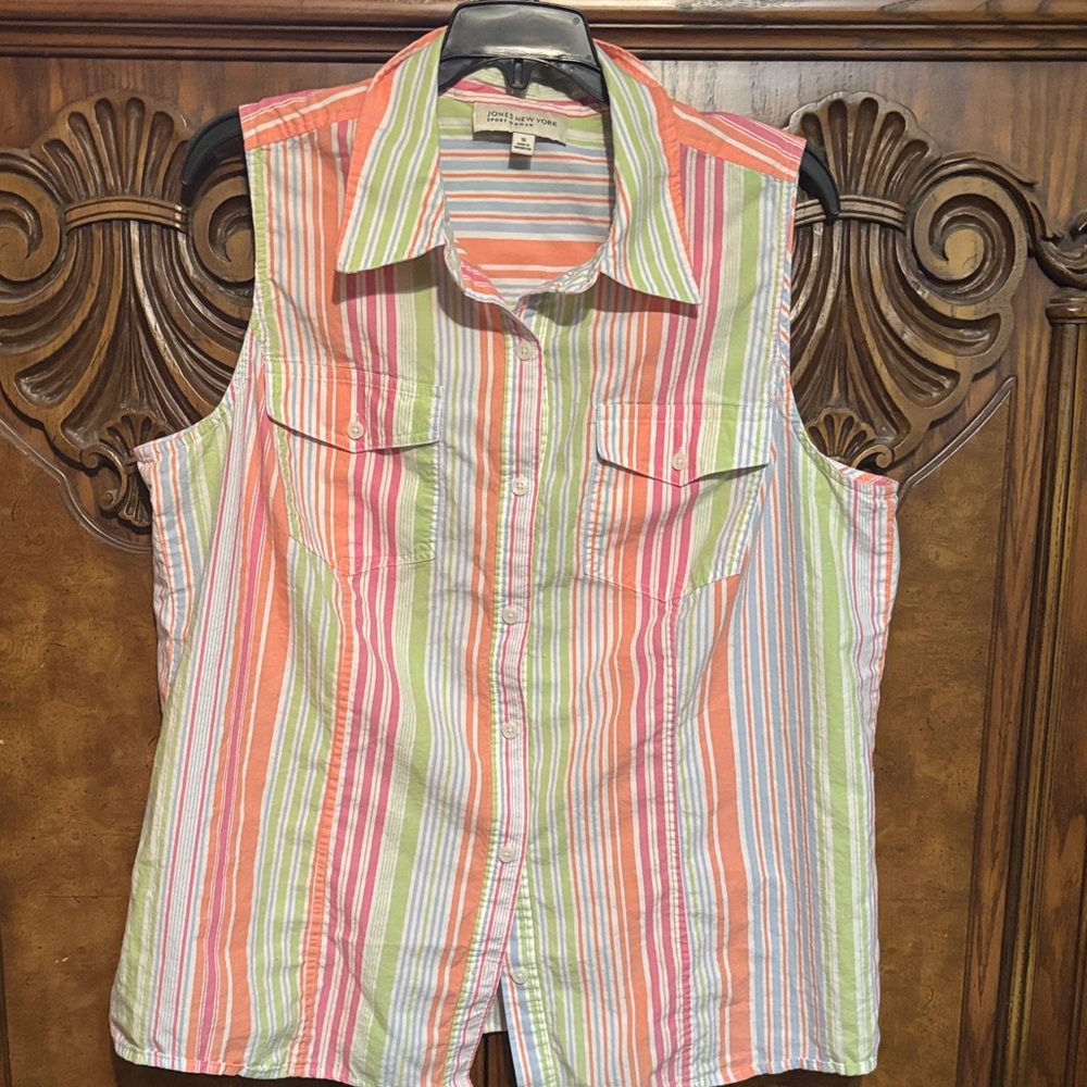 R Jones  New York Pastel Striped Sleeveless Top